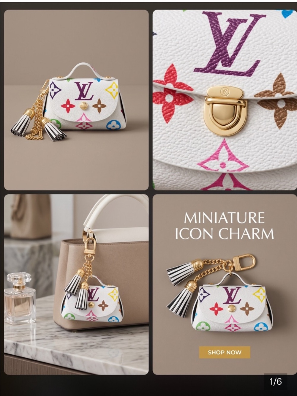 White Multicolor Monogram Miniature Bag Charm